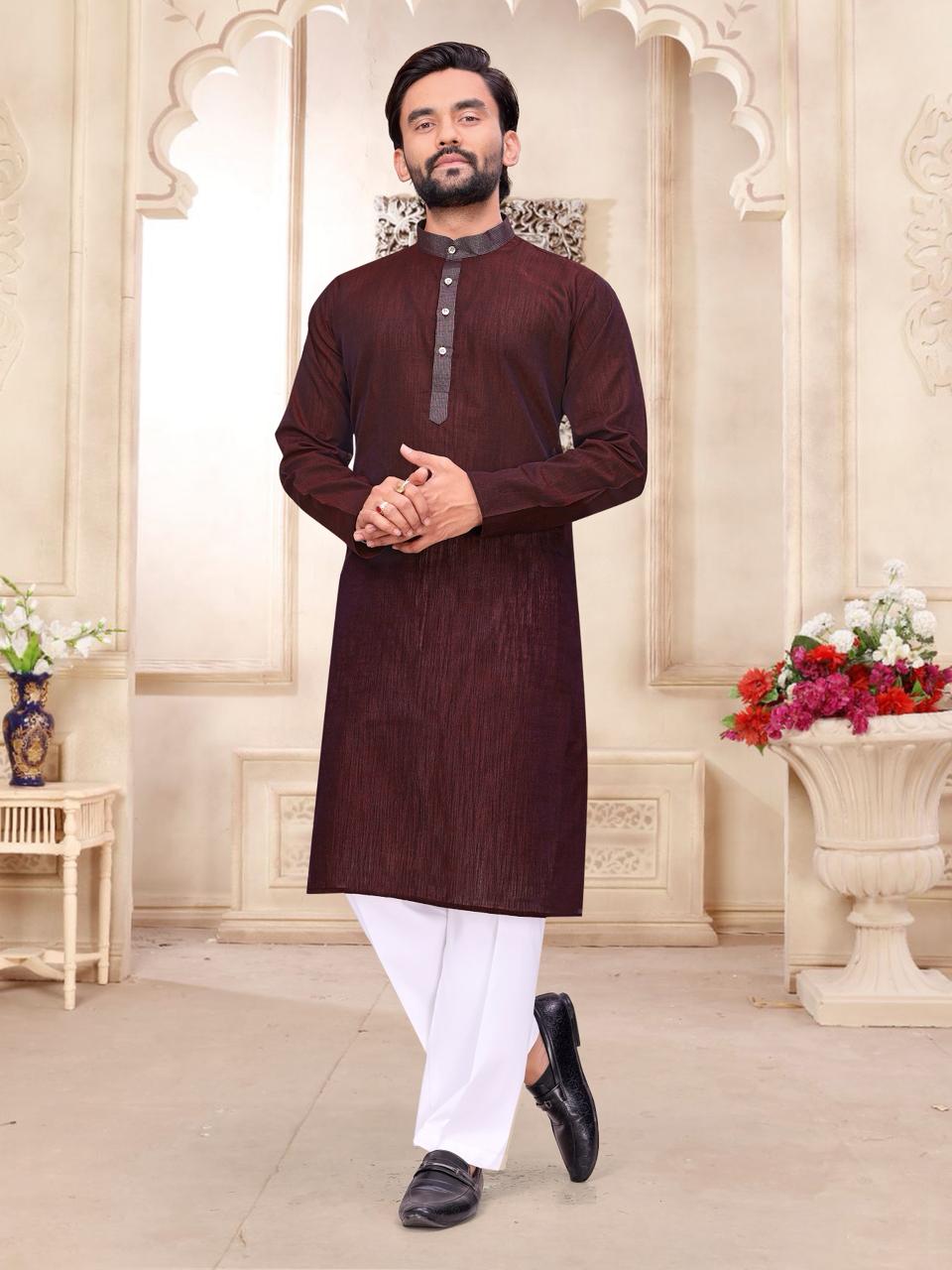 Maroon Pure Cotton Linen Saree With Linen Kurta Pajama Jacket Matching Couple Combo Set