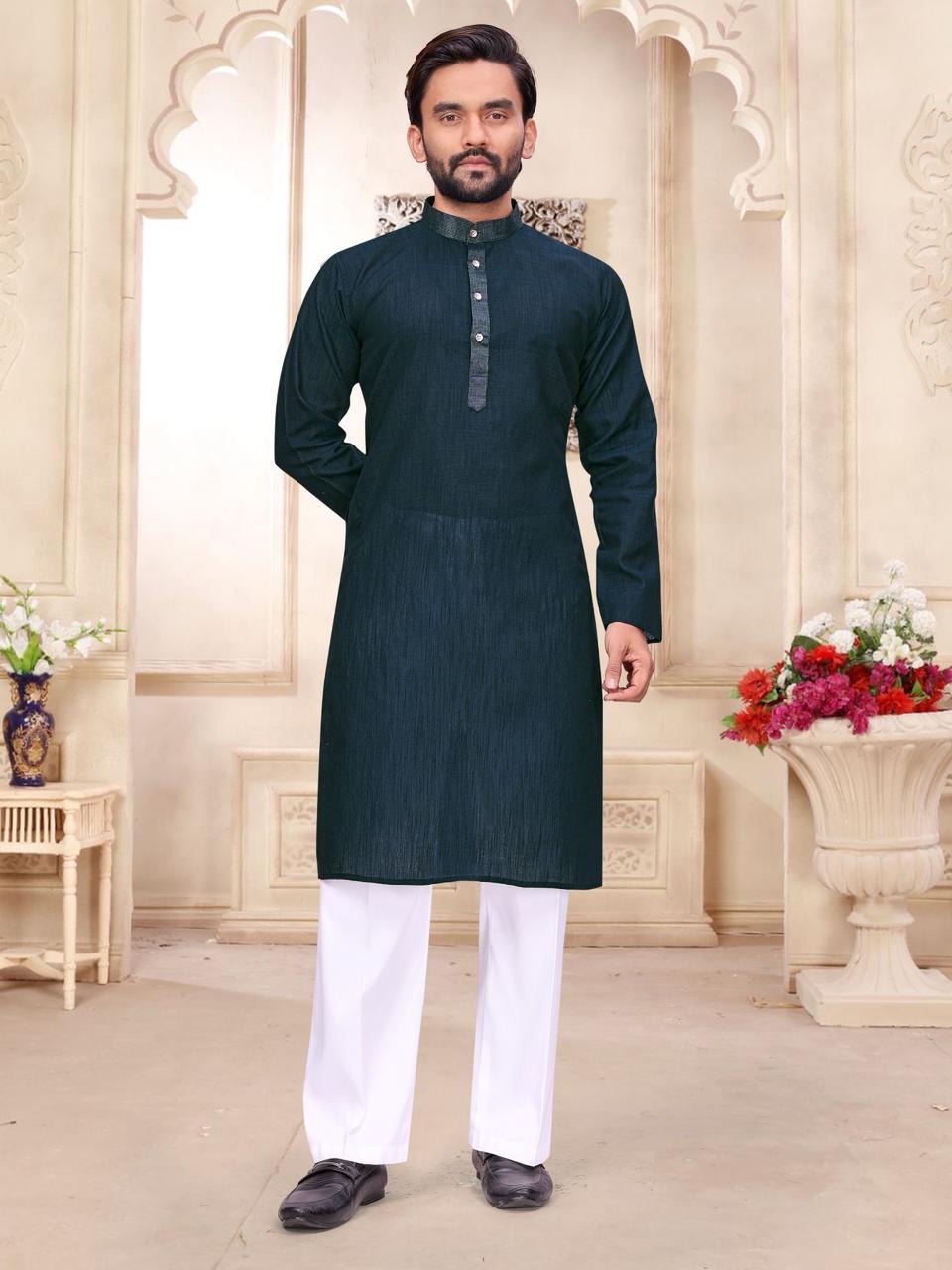 Rama Pure Cotton Linen Saree With Linen Kurta Pajama Jacket Matching Couple Combo Set