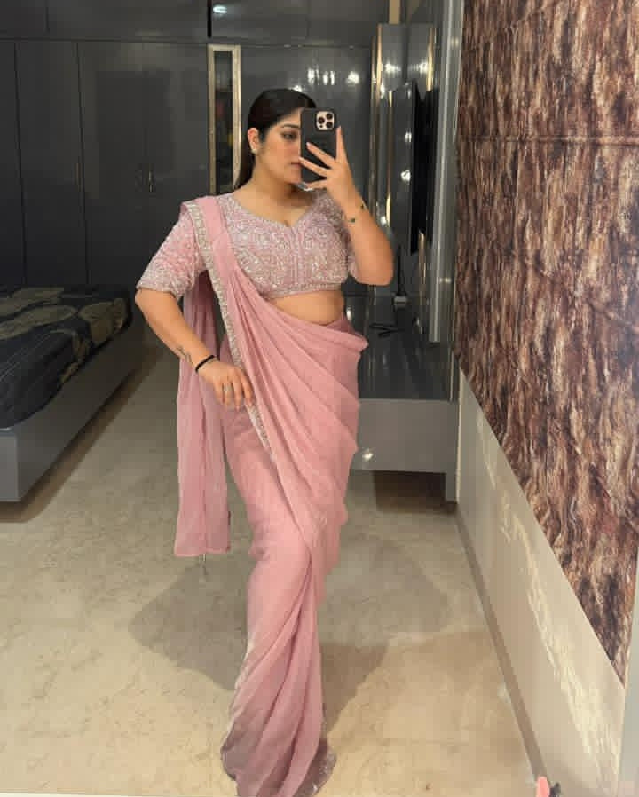 Pink Pure Imported Mous Silk Ready to Wear Saree