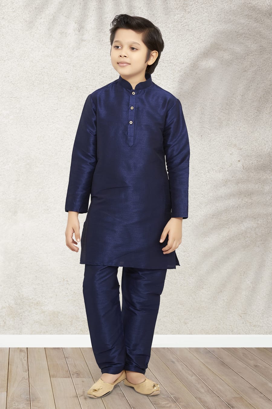 Blue Pure Soft Art Banarasi Silk Boys Kurta Pajama Jacket Set 
