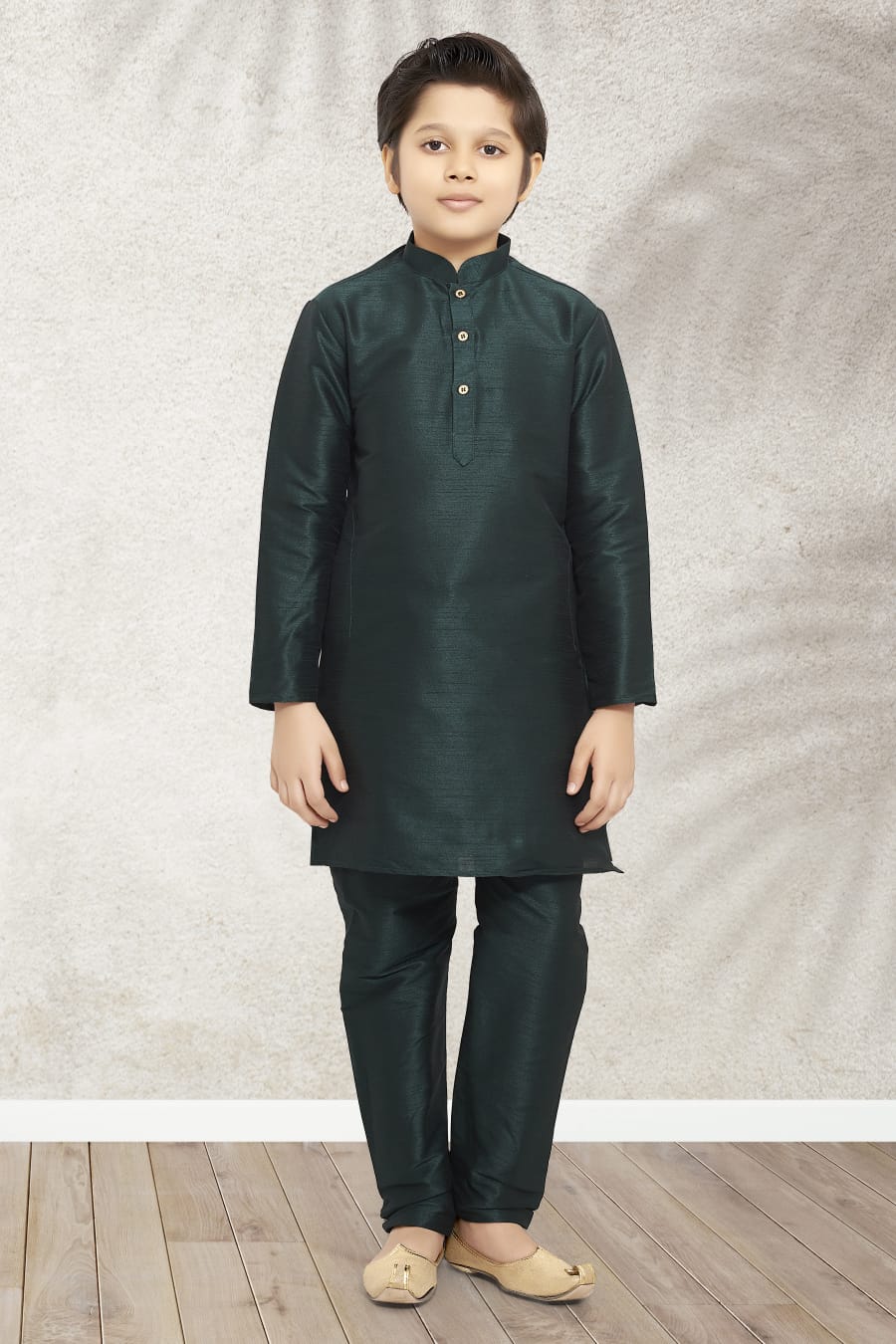 Black Pure Soft Art Banarasi Silk Boys Kurta Pajama Jacket Set 