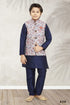Blue Pure Soft Art Banarasi Silk Boys Kurta Pajama Jacket Set 