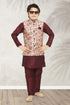 Maroon Pure Soft Art Banarasi Silk Boys Kurta Pajama Jacket Set 