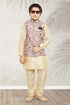 Cream Pure Soft Art Banarasi Silk Boys Kurta Pajama Jacket Set 