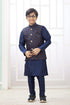Navy Blue Pure Soft Art Banarasi Silk Computer Work Boys Kurta Pajama Jacket Set 
