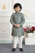 Green Pure Soft Art Banarasi Silk Embroidery Work Boys Kurta Pajama 