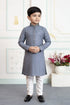 Grey Pure Soft Art Banarasi Silk Embroidery Work Boys Kurta Pajama 