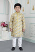 Yellow Pure Soft Art Banarasi Silk Digital Print Boys Kurta Pajama 