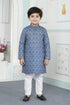 Blue Pure Soft Art Banarasi Silk Digital Print Boys Kurta Pajama 