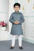 Green Pure Soft Art Banarasi Silk Digital Print Boys Kurta Pajama 