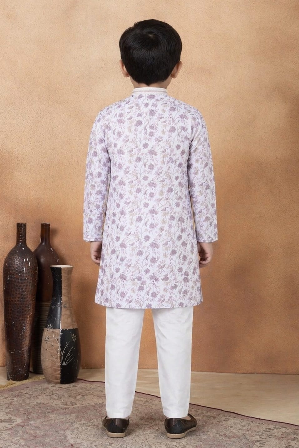Purple Pure Soft Art Banarasi Silk Digital Print Boys Kurta Pajama 