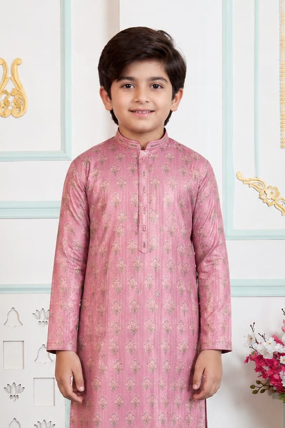 Onion Pure Soft Art Banarasi Silk Digital Print Boys Kurta Pajama 