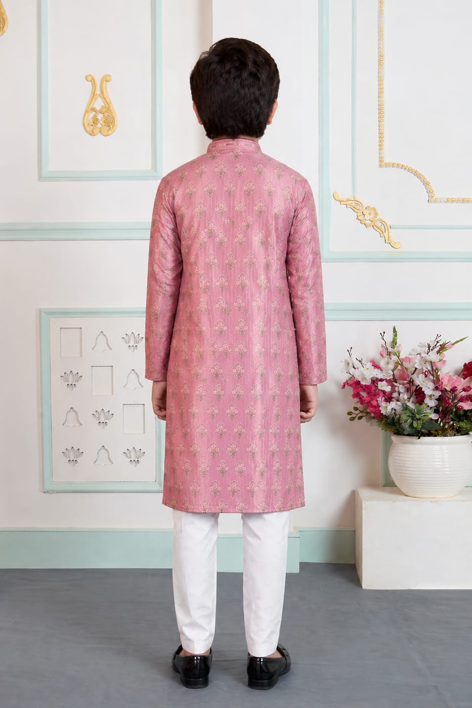 Onion Pure Soft Art Banarasi Silk Digital Print Boys Kurta Pajama 