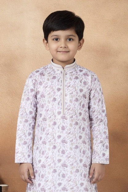 Purple Pure Soft Art Banarasi Silk Digital Print Boys Kurta Pajama 