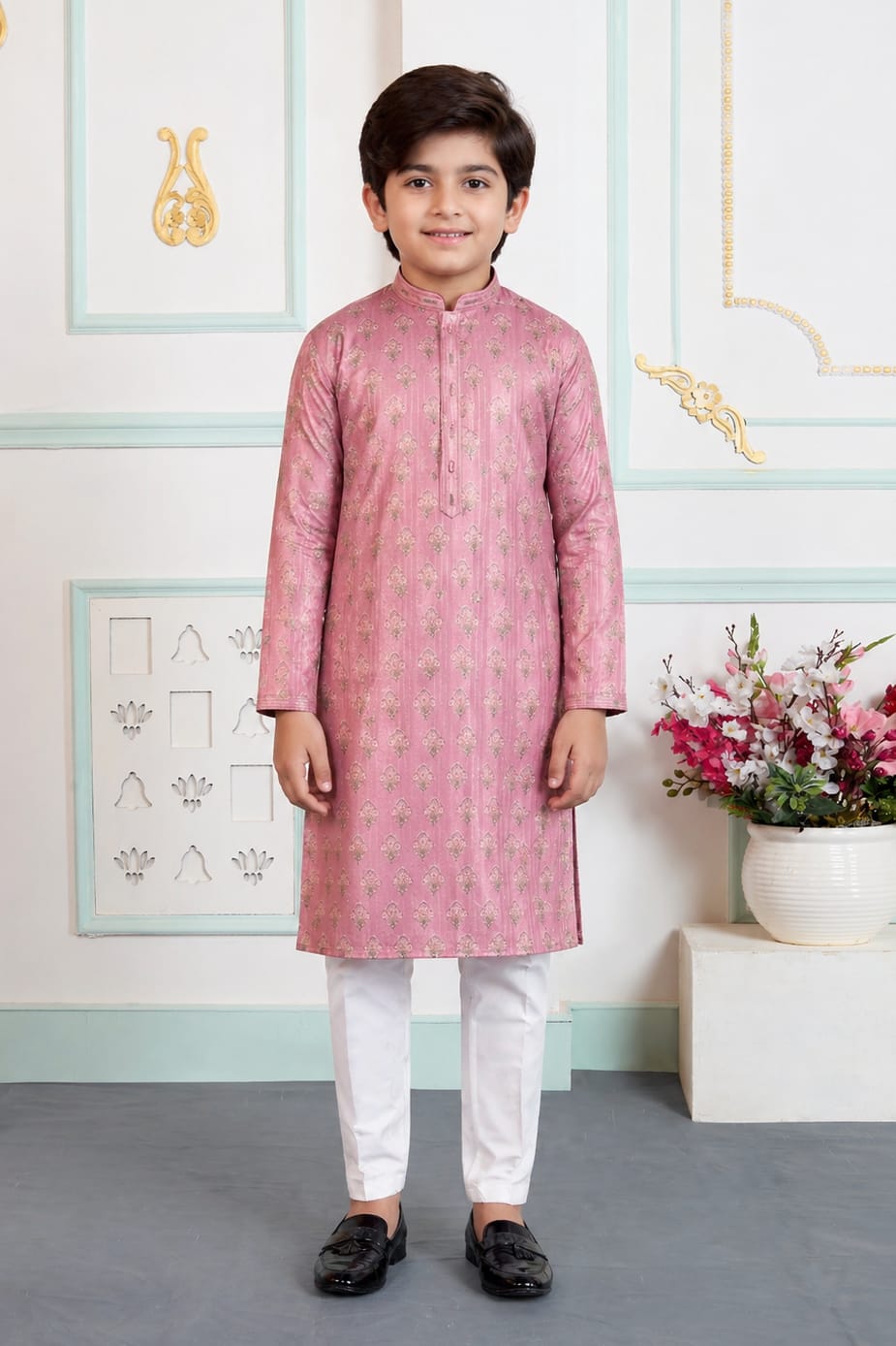 Onion Pure Soft Art Banarasi Silk Digital Print Boys Kurta Pajama 