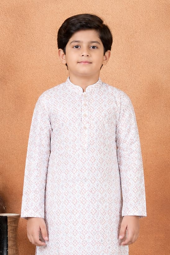 Brown Pure Soft Art Banarasi Silk Digital Print Boys Kurta Pajama 
