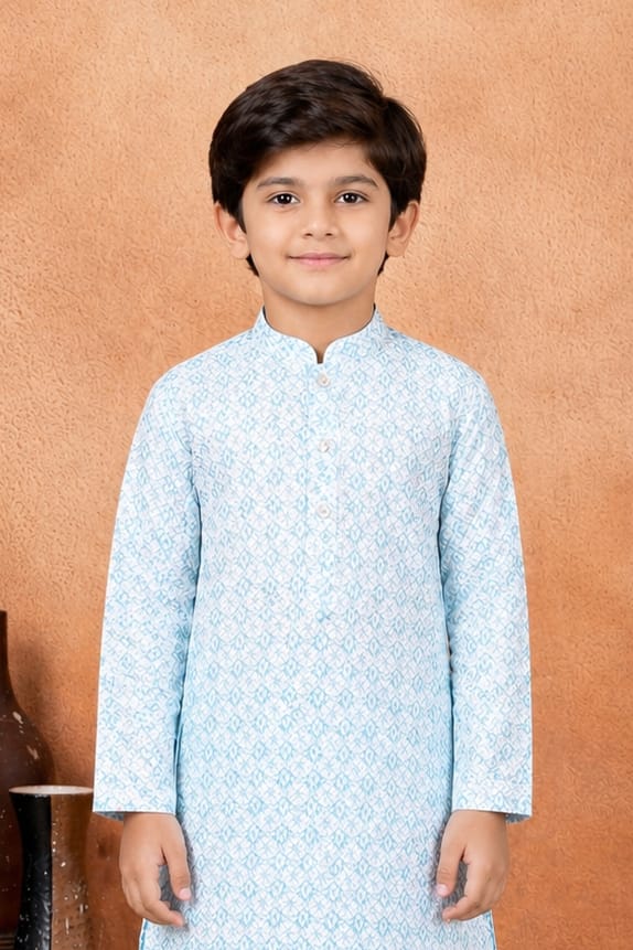 Green Pure Soft Art Banarasi Silk Digital Print Boys Kurta Pajama 