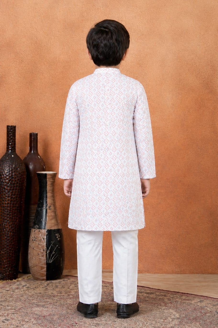 Brown Pure Soft Art Banarasi Silk Digital Print Boys Kurta Pajama 
