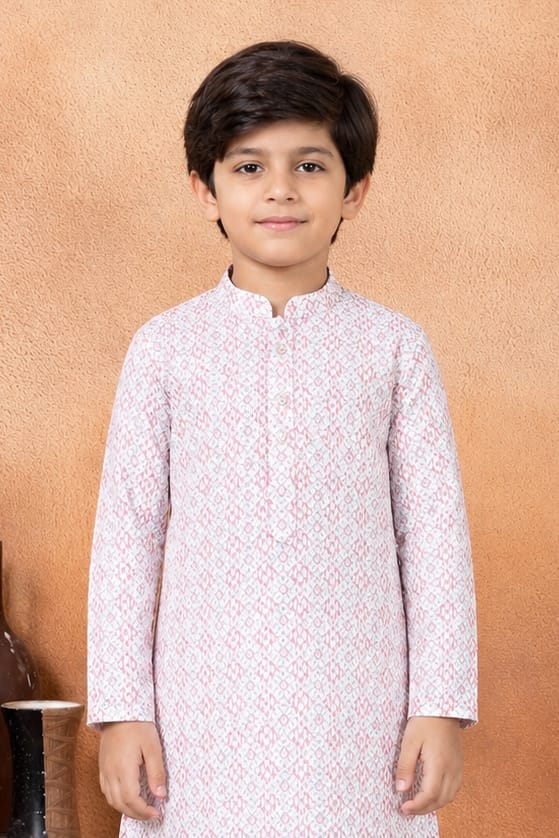 Pink Pure Soft Art Banarasi Silk Digital Print Boys Kurta Pajama 