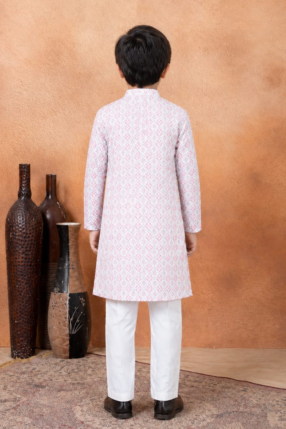 Pink Pure Soft Art Banarasi Silk Digital Print Boys Kurta Pajama 