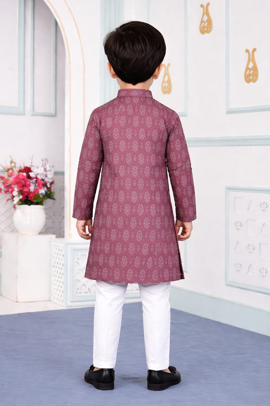 Brown Pure Soft Art Banarasi Silk Digital Print Boys Kurta Pajama 