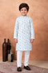 Green Pure Soft Art Banarasi Silk Digital Print Boys Kurta Pajama 