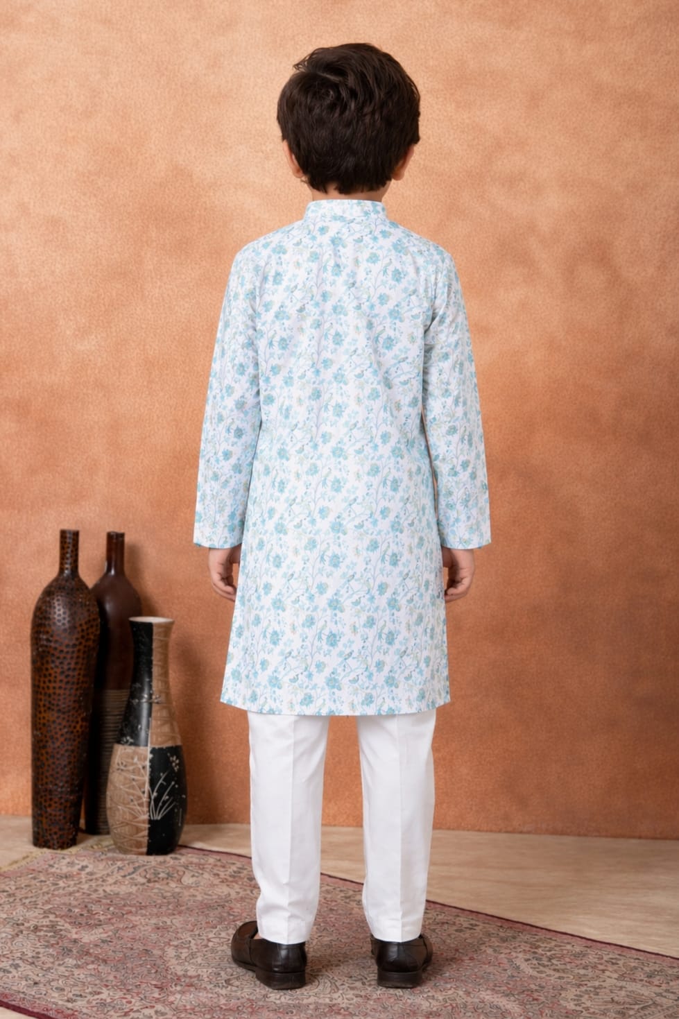 Green Pure Soft Art Banarasi Silk Digital Print Boys Kurta Pajama 