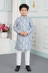 Blue Pure Soft Art Banarasi Silk Digital Print Boys Kurta Pajama 