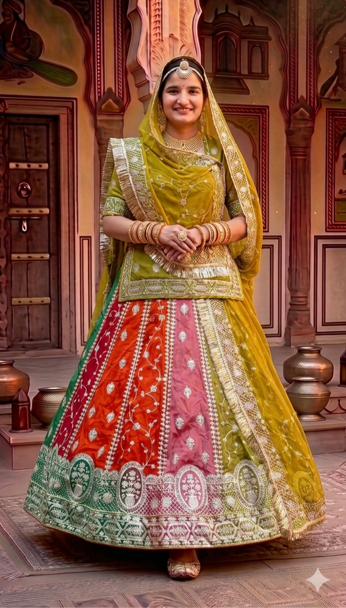 Yellow Pure Heavy Multi Kali Gold Crush Rajasthani Chaniya Choli