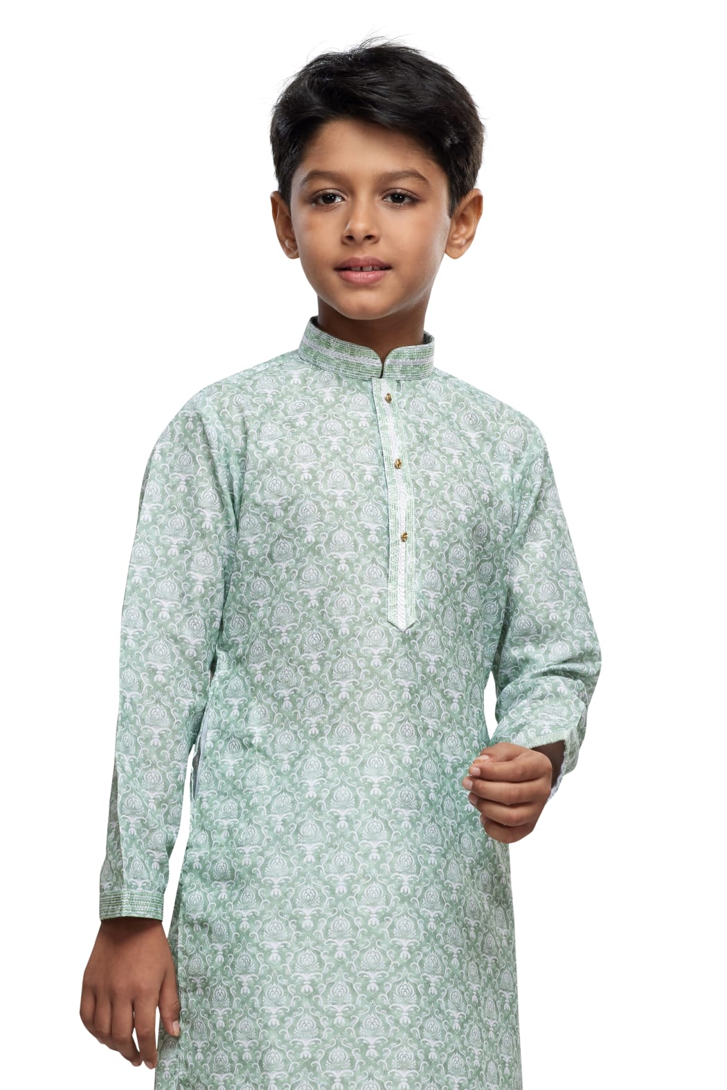Green Pure Soft Art Banarasi Silk Thread Work Boys Kurta Pajama 