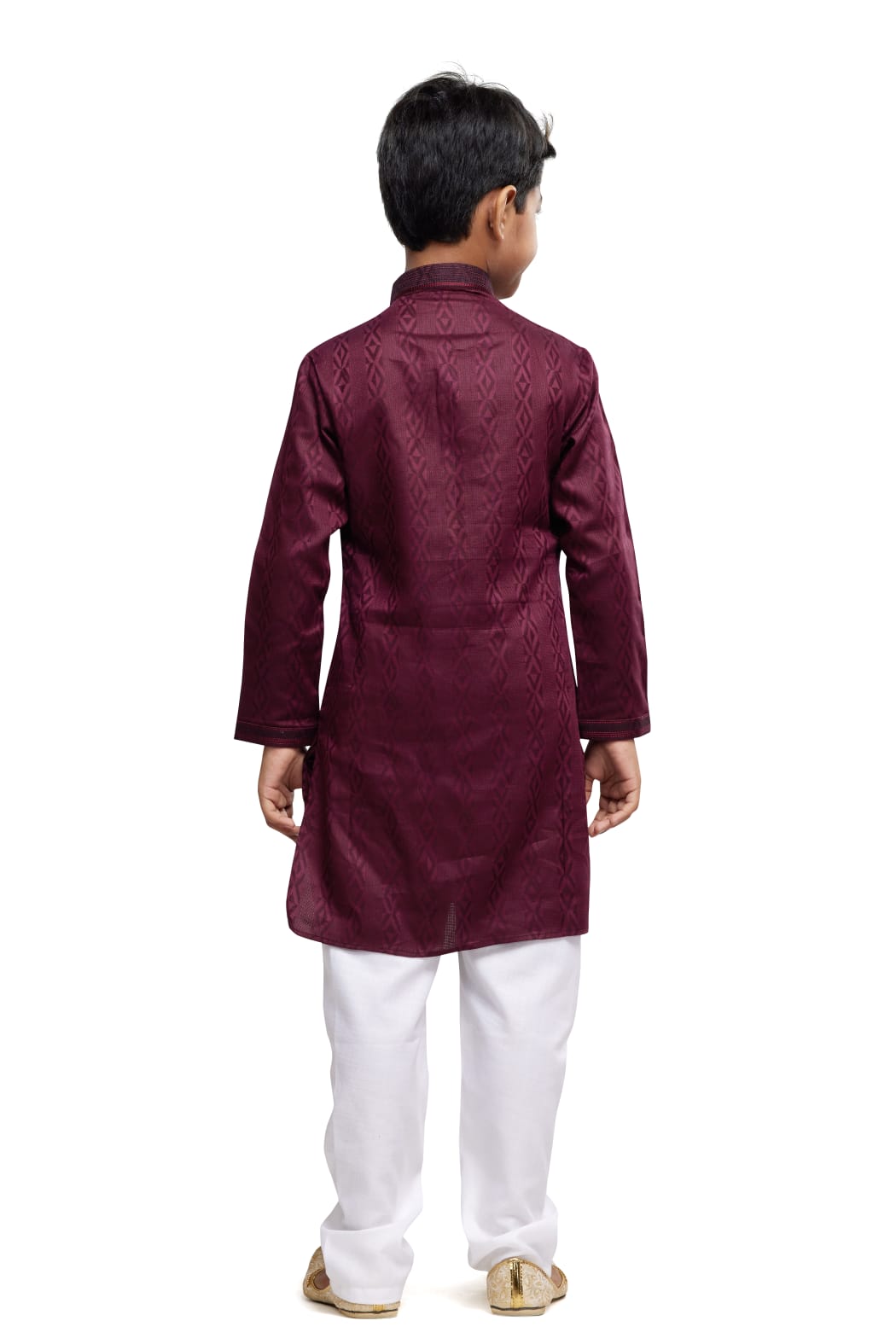 Maroon Pure Soft Art Banarasi Silk Thread Work Boys Kurta Pajama 