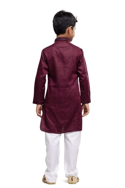 Maroon Pure Soft Art Banarasi Silk Thread Work Boys Kurta Pajama 
