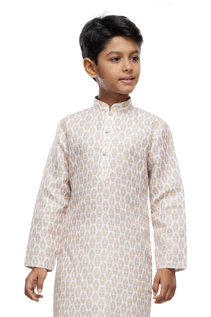 Beige Pure Soft Art Banarasi Silk Digital Print Boys Kurta Pajama