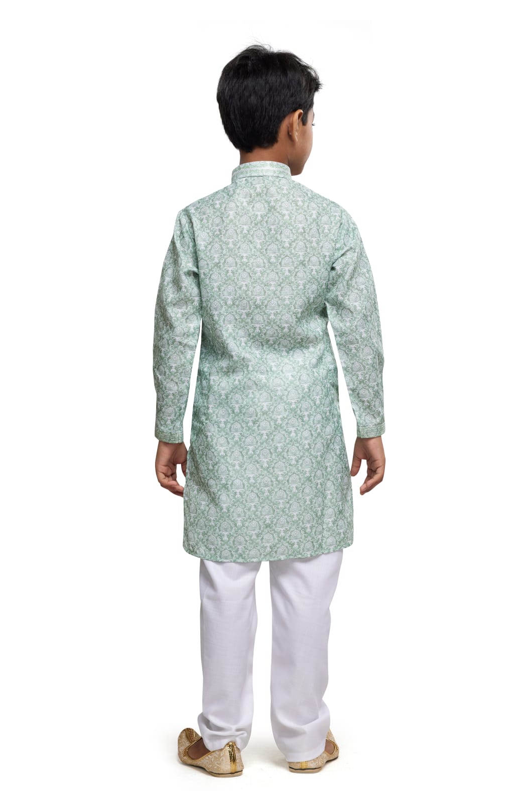 Green Pure Soft Art Banarasi Silk Thread Work Boys Kurta Pajama 