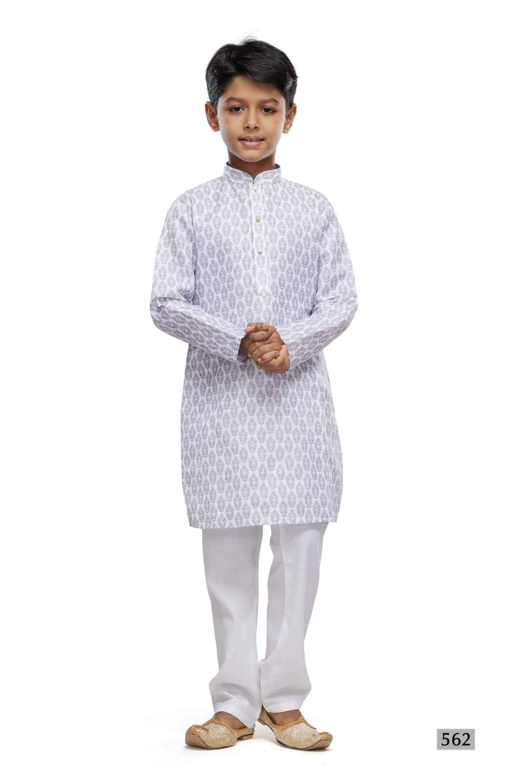 Grey Pure Soft Art Banarasi Silk Digital Print Boys Kurta Pajama