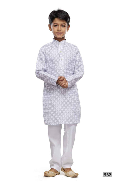 Grey Pure Soft Art Banarasi Silk Digital Print Boys Kurta Pajama
