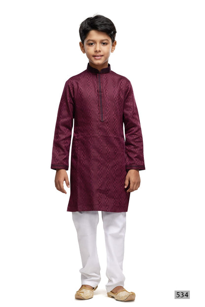 Maroon Pure Soft Art Banarasi Silk Thread Work Boys Kurta Pajama 