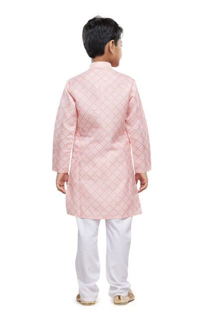 Peach Pure Soft Art Banarasi Silk Digital Print Boys Kurta Pajama