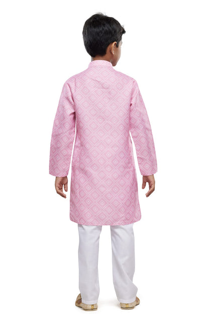 Pink Pure Soft Art Banarasi Silk Digital Print Boys Kurta Pajama