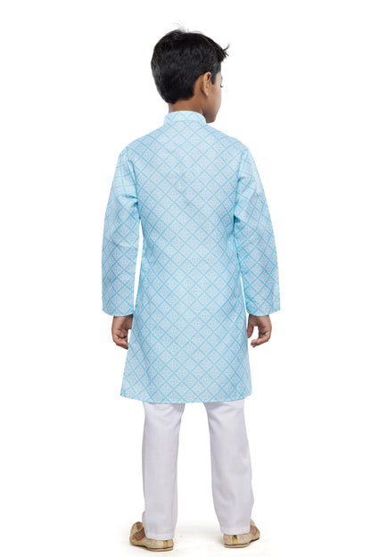 Blue Pure Soft Art Banarasi Silk Digital Print Boys Kurta Pajama