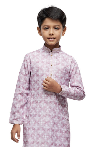Purple Pure Soft Art Banarasi Silk Thread Work Boys Kurta Pajama 