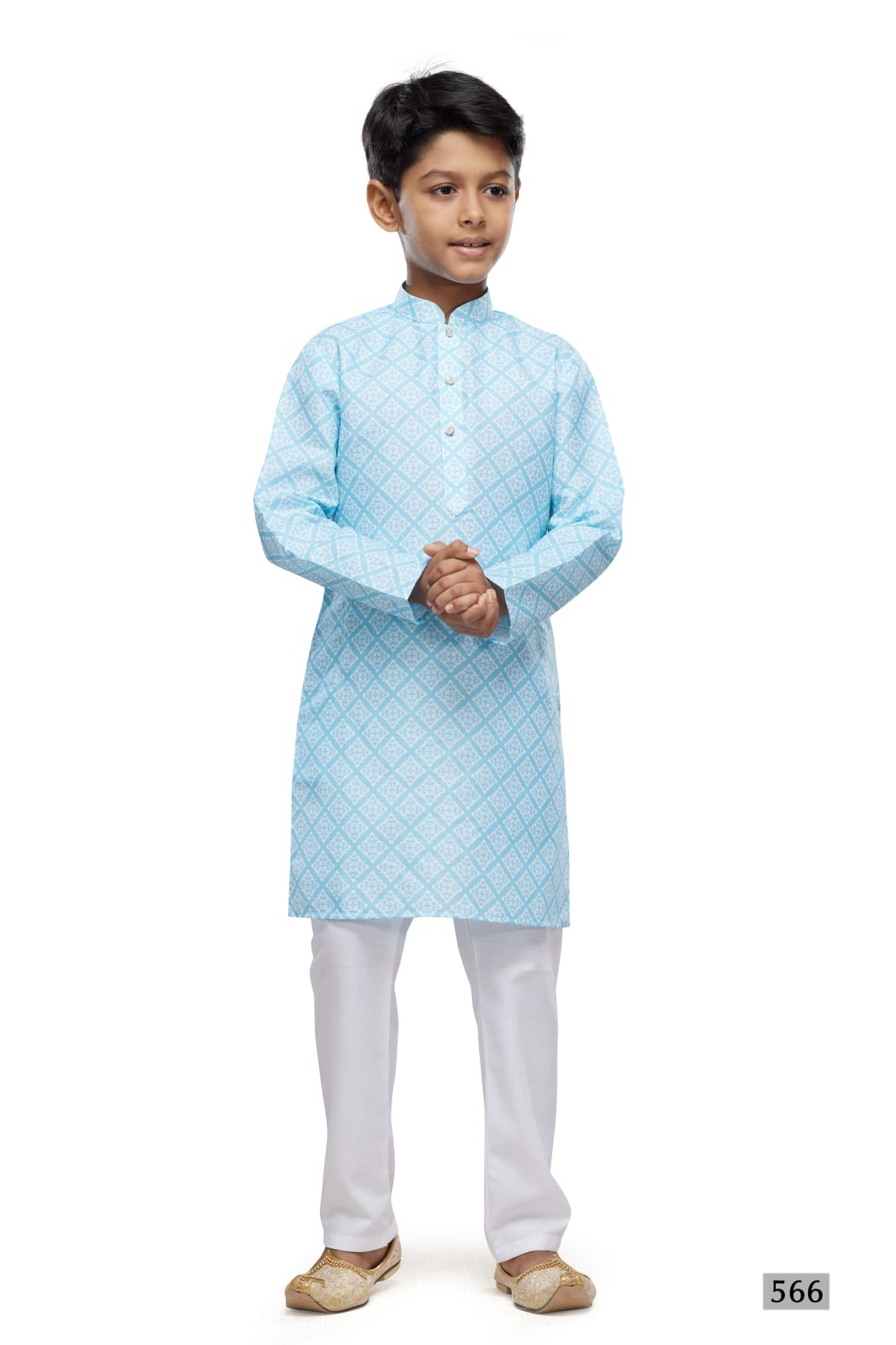 Blue Pure Soft Art Banarasi Silk Digital Print Boys Kurta Pajama