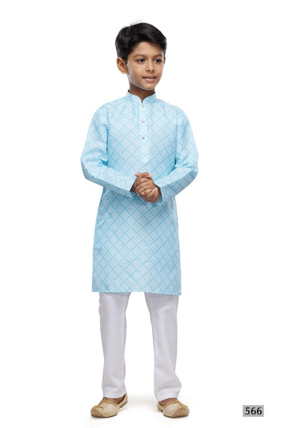 Blue Pure Soft Art Banarasi Silk Digital Print Boys Kurta Pajama