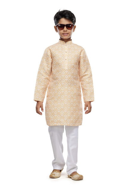 Yellow Pure Soft Art Banarasi Silk Digital Print Boys Kurta Pajama