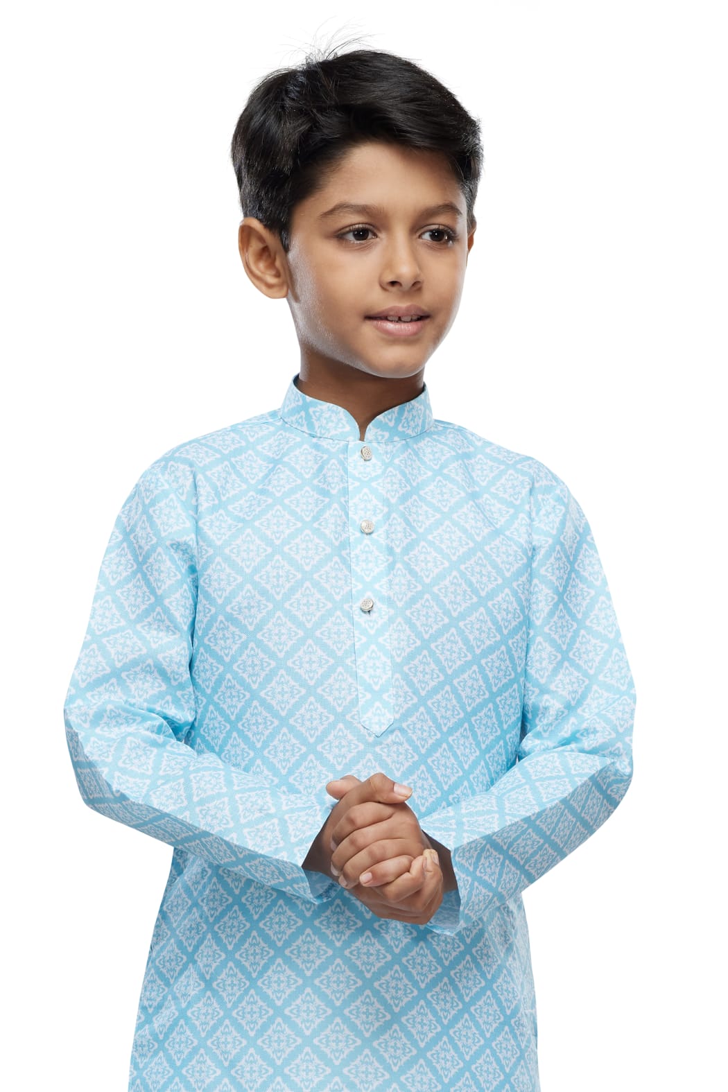 Blue Pure Soft Art Banarasi Silk Digital Print Boys Kurta Pajama