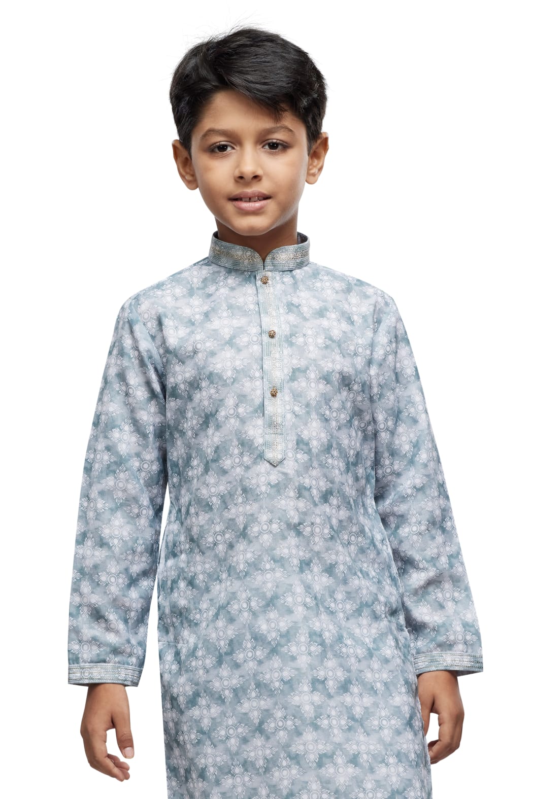 Grey Pure Soft Art Banarasi Silk Thread Work Boys Kurta Pajama 