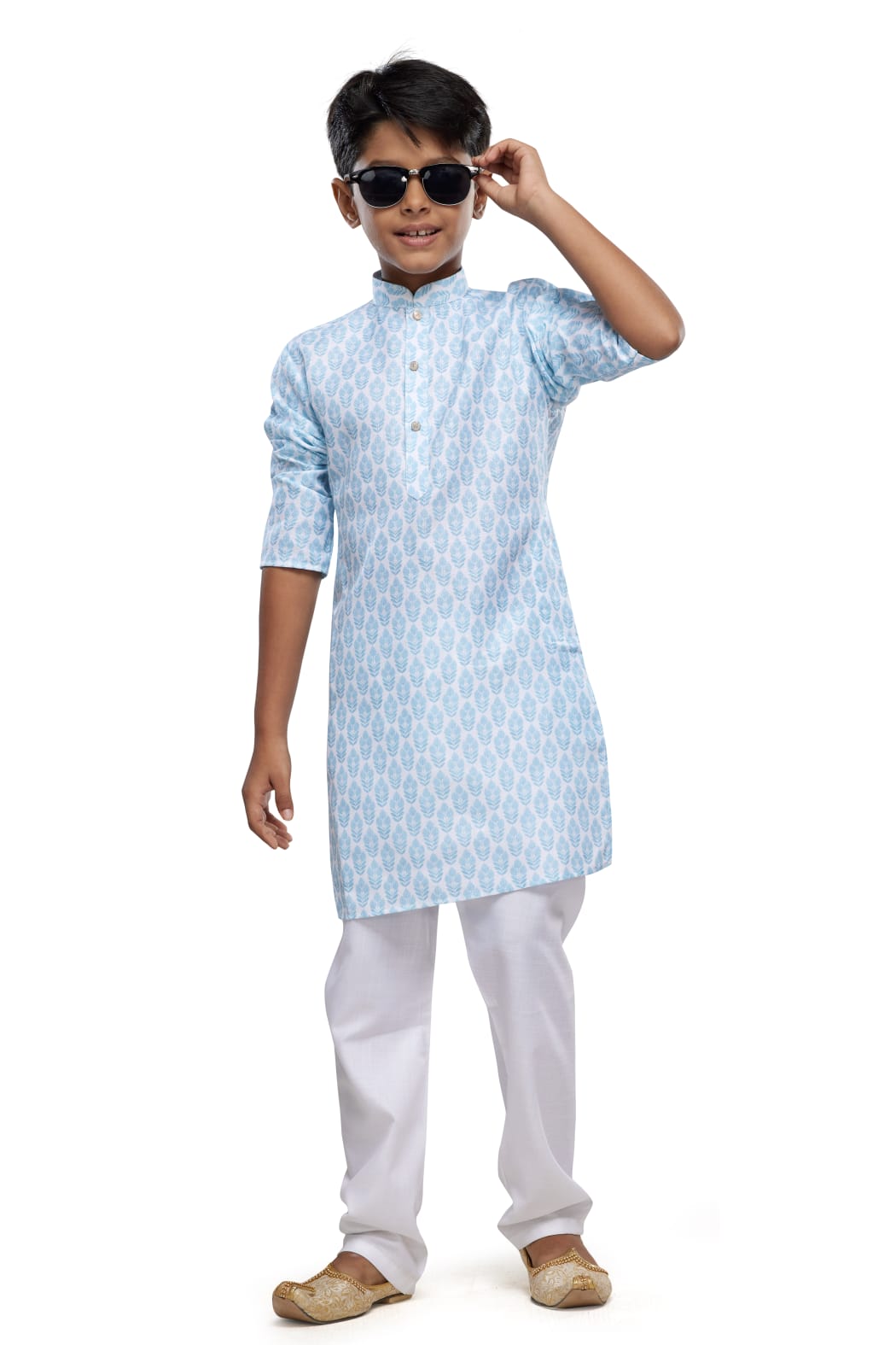 Sky Pure Soft Art Banarasi Silk Digital Print Boys Kurta Pajama
