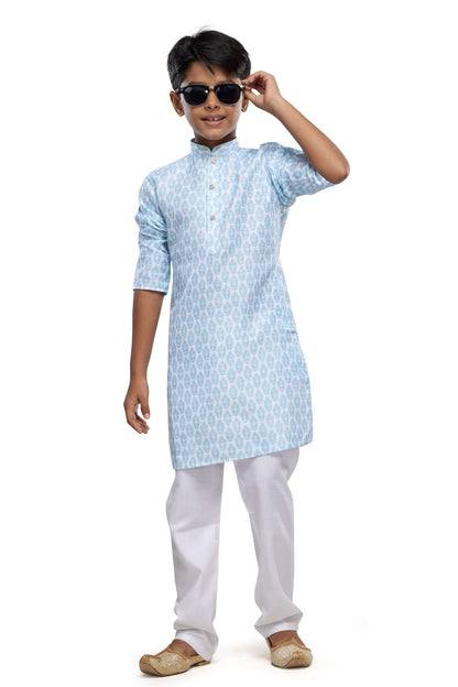 Sky Pure Soft Art Banarasi Silk Digital Print Boys Kurta Pajama