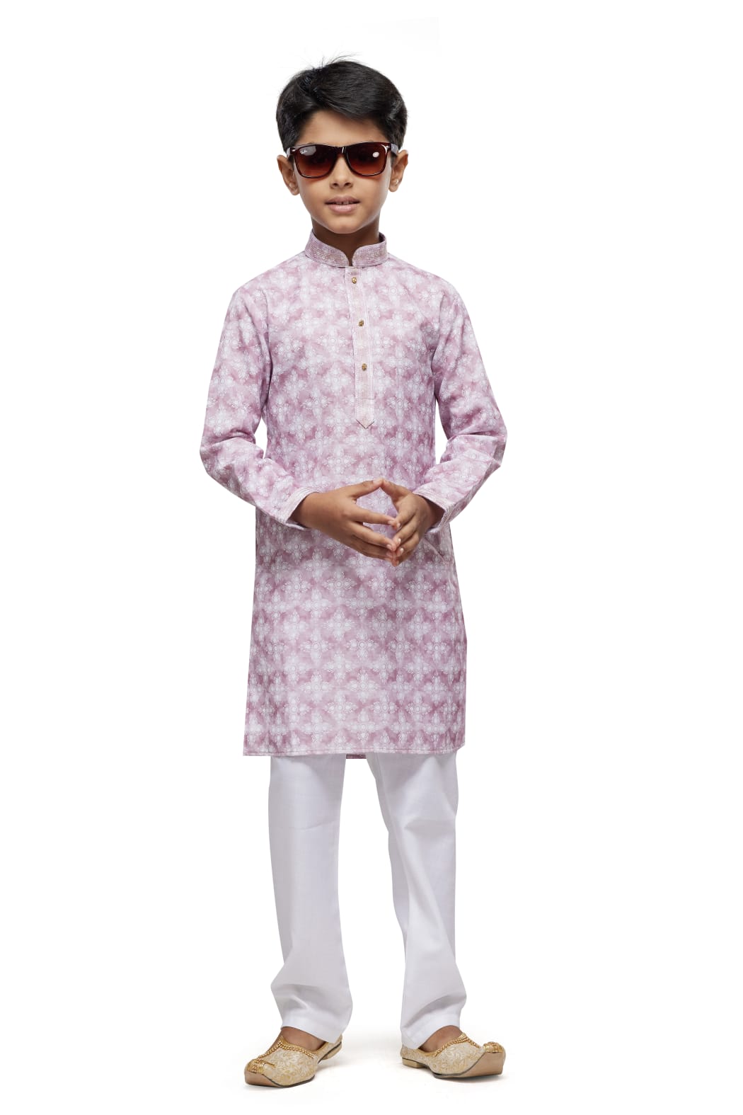 Purple Pure Soft Art Banarasi Silk Thread Work Boys Kurta Pajama 