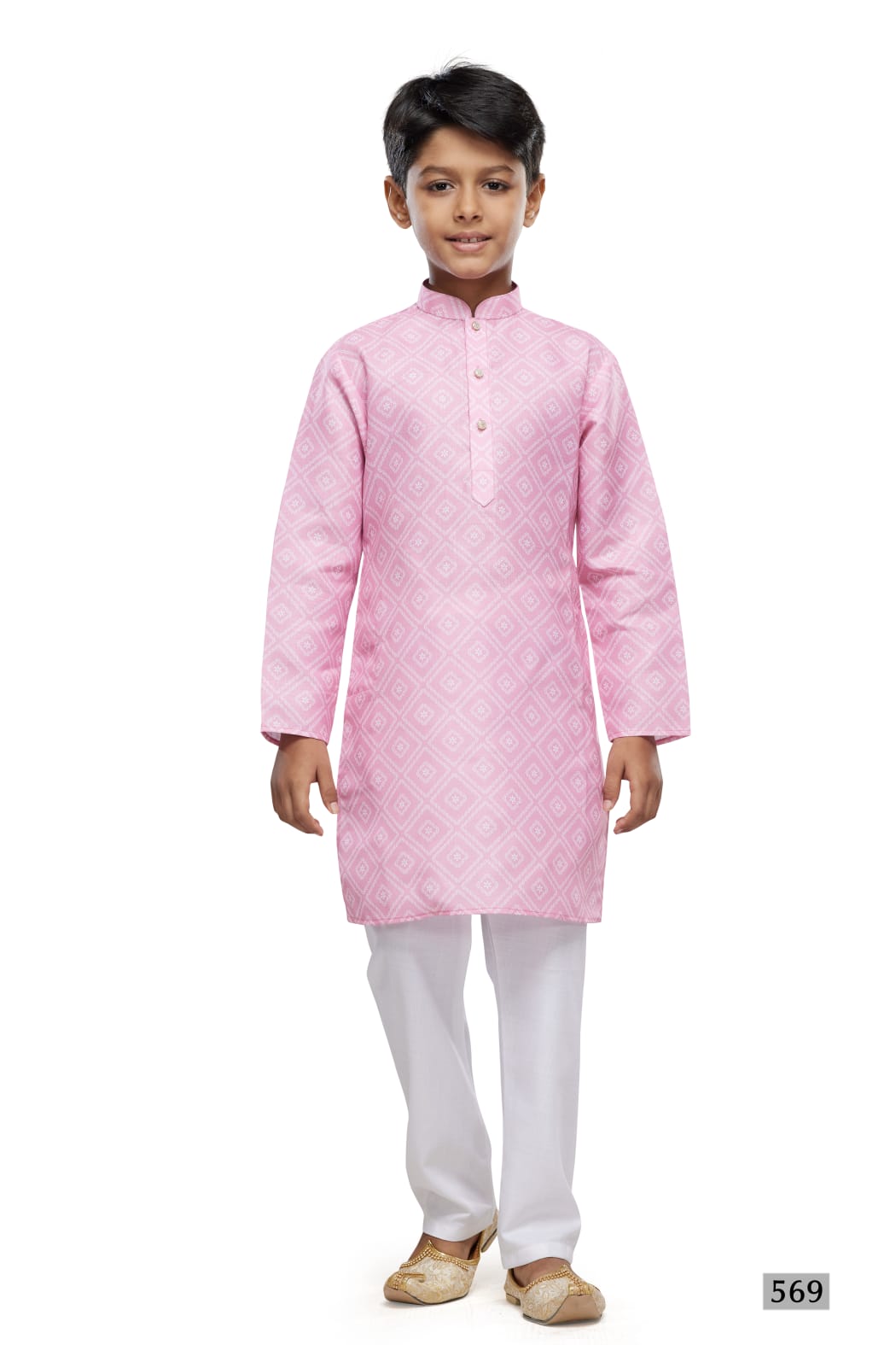 Pink Pure Soft Art Banarasi Silk Digital Print Boys Kurta Pajama
